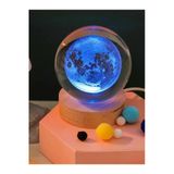 Ledli Usb'li Ahşap Standlı Dolunay Küre Temalı Kristal Ay Küre Renkli Rgb 3D Oda Masa Gece Lambası