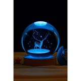 Ledli Usb'li Ahşap Standlı Geyik Temalı Kristal Küre Renkli Rgb Led 3D Oda Masa Ve Gece Lambası