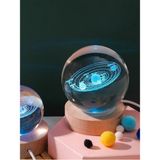 Ledli Usb'li Ahşap Standlı Güneş Sistemi Küre Temalı Kristal Renkli Rgb 3D Oda Masa Ve Gece Lambası