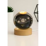 Ledli Usb'li Ahşap Standlı Güneş Sistemi Temalı Kristal Küre Gün Işığı 3D Oda Masa Ve Gece Lambası