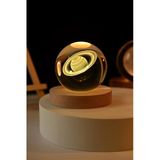 Ledli Usb'li Ahşap Standlı Satürn Küre Temalı Kristal Küre Gün Işığı 3D Oda Masa Ve Gece Lambası