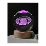 Ledli Usb'li Ahşap Standlı Satürn Temalı Kristal Küre Renkli Rgb Led 3D Oda Masa Ve Gece Lambası