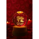 Ledli Usb'li Ahşap Standlı Sevgili Çiftler I Love You Forever Kristal Küre Renkli Rgb Led 3D Lamba