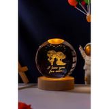 Ledli Usb'li Ahşap Standlı Sevgili Çiftler I Love You Forever Temalı Kristal Küre Gün Işığı 3D Lamba
