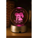 Ledli Usb'li Plastik Standlı Sevgili Çiftler I Love You Forever Kristal Küre Renkli Rgb Led 3D Lamba