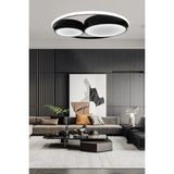 Ledmi Lighting Çift Halka Yuvarlak Siyah LED Avize, Kumandalı 3 Renk Aydınlatmalı, Plafonyer Avize Dimmerli