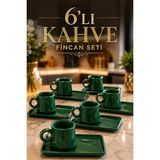L'edoren 6 Kişilik Kütahya Seramik Renkli Kahve Fincan Takımı - Sunum Tabaklı - 12 Adet - 100 ml