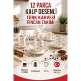 L'edoren 6 Kişilik Seramik Kahve Fincan Takımı Yuvarlak Sunum Tabaklı Porselen Türk Kahvesi Fincan Seti - Beyaz - Açık Pembe - 100 ml