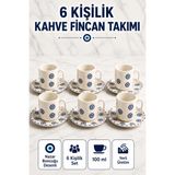 L'edoren 6 Kişilik Seramik Kahve Fincan Takımı Yuvarlak Sunum Tabaklı Porselen Türk Kahvesi Fincan Seti - Beyaz - Fuşya - 100 ml