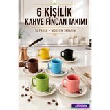 L'edoren 6 Kişilik Seramik Kahve Fincan Takımı Yuvarlak Sunum Tabaklı Porselen Türk Kahvesi Fincan Seti - Renkli - 100 ml
