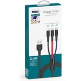 Ledoren Force Örgülü ve Güçlendirilmiş 100 cm Çoklu Şarj ve Data Kablosu Micro/lightning/type C CB631 - Siyah