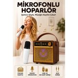 L'edoren KTS-1865 Bluetooth Hoparlör Mikrofonlu Taşınabilir Ahşap Kablosuz Karaoke Ses Sistemi 3 Inç - Kahverengi
