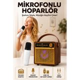 L'eDoren KTS-1865 Bluetooth Hoparlör Mikrofonlu Taşınabilir Ahşap Kablosuz Karaoke Ses Sistemi, FM/AM Radyo, USB ve SD Kart Girişi, AUX Girişi, Kahverengi