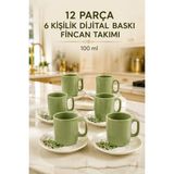 L'edoren Seramik 12 Parça 6 Kişilik Türk Kahvesi Fincan Takımı 100 ml Kahve Seti - Yeşil