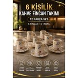 L'edoren Seramik 12 Parça El Dekorlu Kabartma Desenli Türk Kahvesi Fincan Takımı 6 Kişilik 100 ml - 001 - Beyaz