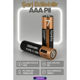 L'eDoren USB Type-C Şarjlı AAA Pil 1.5V 1000+ Kez Şarj Edilebilir Lityum Pil Kalem Pil (2’li Paket)