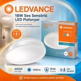 Ledvance 18W Ses Sensörlü Led Plafonyer 4000K Gün Işığı 25,5 Cm Ip44 Tavan Armatürü