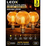 Ledx 3 Adet G95 Rustik LED Ampul 4,5W Amber E27 ,balon Kırılmaz GÖVDE,500 Lümen,dekoratif Vintage Edison Glop Ampul 220V, Enerji Tasarruflu Uzun Ömürlü LED Lamba Seti - 1 - 10 W - Çok Renkli