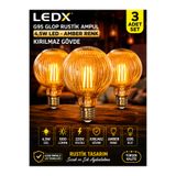 LEDX 3 Adet G95 Rustik LED Ampul 4,5W Amber E27 ,Balon Kırılmaz Gövde,500 Lümen,Dekoratif Vintage Edison Glop Ampul 220V, Enerji Tasarruflu Uzun Ömürlü LED Lamba Seti
