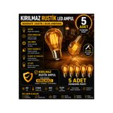 LEDX 5 ADET KIRILMAZ RUSTİK LED AMPUL 4W 2700K AMBER IŞIK 400 LÜMEN E27 DEKORATİF FİLAMENT AMPUL OTANTİK CAFE RESTORAN EV AYDINLATMA,Dekoratif Vintage Edison Glop Ampul 220V,