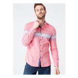 Lee Cooper 212 LCM 241005 Kırmızı Çizgili Grady Erkek Gömlek