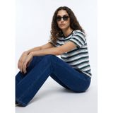 Lee Cooper Beyaz Basic Çizgili T-Shirt, S, 5003361994, Beyaz - Yeşil, Kadın