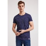 Lee Cooper Caley Erkek %100 Pamuk Bisiklet Yaka T-Shirt Lacivert Çizgili - 004-Mavi