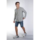 Lee Cooper Cizjo Erkek Dokuma Gömlek Ekru-Lacivert - 2XL - Beyaz