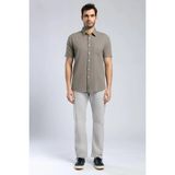 Lee Cooper Desola Erkek %100 Pamuk Kısa Kol Dokuma Gömlek Haki - Yeşil - 2XL