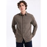 Lee Cooper Doyle Erkek %100 Pamuk Dokuma Gömlek Kahverengi