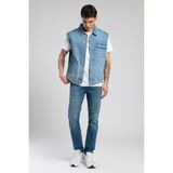 Lee Cooper Erkek Denim Renkli Over Vest Jean Yelek Normal Kalıp ve Yuvarlak Yaka