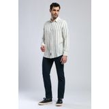 Lee Cooper Erkek Gömlek 252 LCM 241008, Ekru-Lacivert Çizgili, M