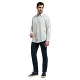 Lee Cooper Erkek Gömlek 252 LCM 241008, Ekru-Lacivert Çizgili, XL