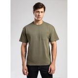 Lee Cooper Erkek Yuvarlak Yaka T-Shirt, Kısa Kollu, Cepli, Haki, S Beden