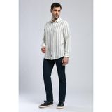 Lee Cooper Fane Erkek %100 Pamuk Uzun Kol Dokuma Gömlek Ekru-Lacivert - S - Beyaz