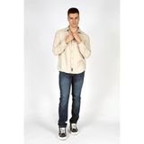 Lee Cooper Francis Erkek Dokuma Uzun Kol Gömlek Bej - 2XL - Beyaz