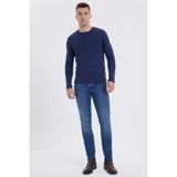 Lee Cooper Grandad Erkek %100 Pamuk Bisiklet Yaka Patli Sweatshirt Lacivert