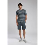 Lee Cooper Jevon Erkek O Yaka T-Shirt İndigo-Ekru Çizgili - 004-Mavi