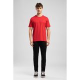 Lee Cooper Logos Erkek Regular Fit %100 Pamuk Baskılı Bisiklet Yaka T-Shirt Kırmızı