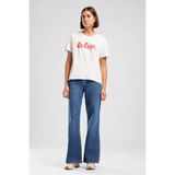 Lee Cooper Londonlogo Kadın Rahat Kesim %100 Pamuk Baskılı Bisiklet Yaka T-Shirt Beyaz