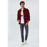 Lee Cooper Luca Erkek Dokuma Uzun Kol Gömlek Kırmızı-Siyah - 2XL
