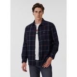 Lee Cooper Lupın Erkek Dokuma Uzun Kol Gömlek Lacivert Ekoseli - 2XL - Mavi