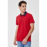 Lee Cooper Matty Erkek %100 Pamuk Denim Yaka T-Shirt Kırmızı Çizgili - 604-Kırmızı