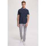 Lee Cooper Matty Erkek Denim Yaka Çizgili T-Shirt Lacivert - 004-Mavi