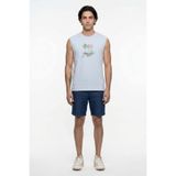 Lee Cooper Morıo Erkek Loose %100 Pamuk Baskılı Bisiklet Yaka Atlet Mavi