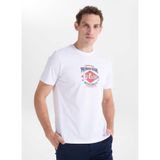 Lee Cooper Regular Fit Logo Baskılı T-Shirt, L, 5003355200, Beyaz, Erkek