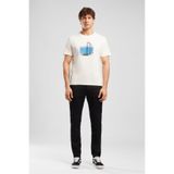 Lee Cooper Rıver Erkek Regular Fit %100 Pamuk Baskılı Bisiklet Yaka T-Shirt Beyaz