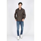 Lee Cooper Shaw Erkek Dokuma Uzun Kol Gömlek Hardal-Lacivert - 2XL - Kahve