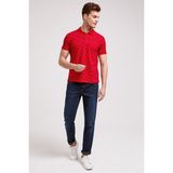 Lee Cooper Tree Erkek %100 Pamuk Baskılı Polo Yaka T-Shirt Canlı Kırmızı