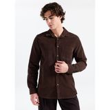 Lee Cooper Wornes Erkek Kadife Uzun Kol Gömlek - Kahve - 2XL